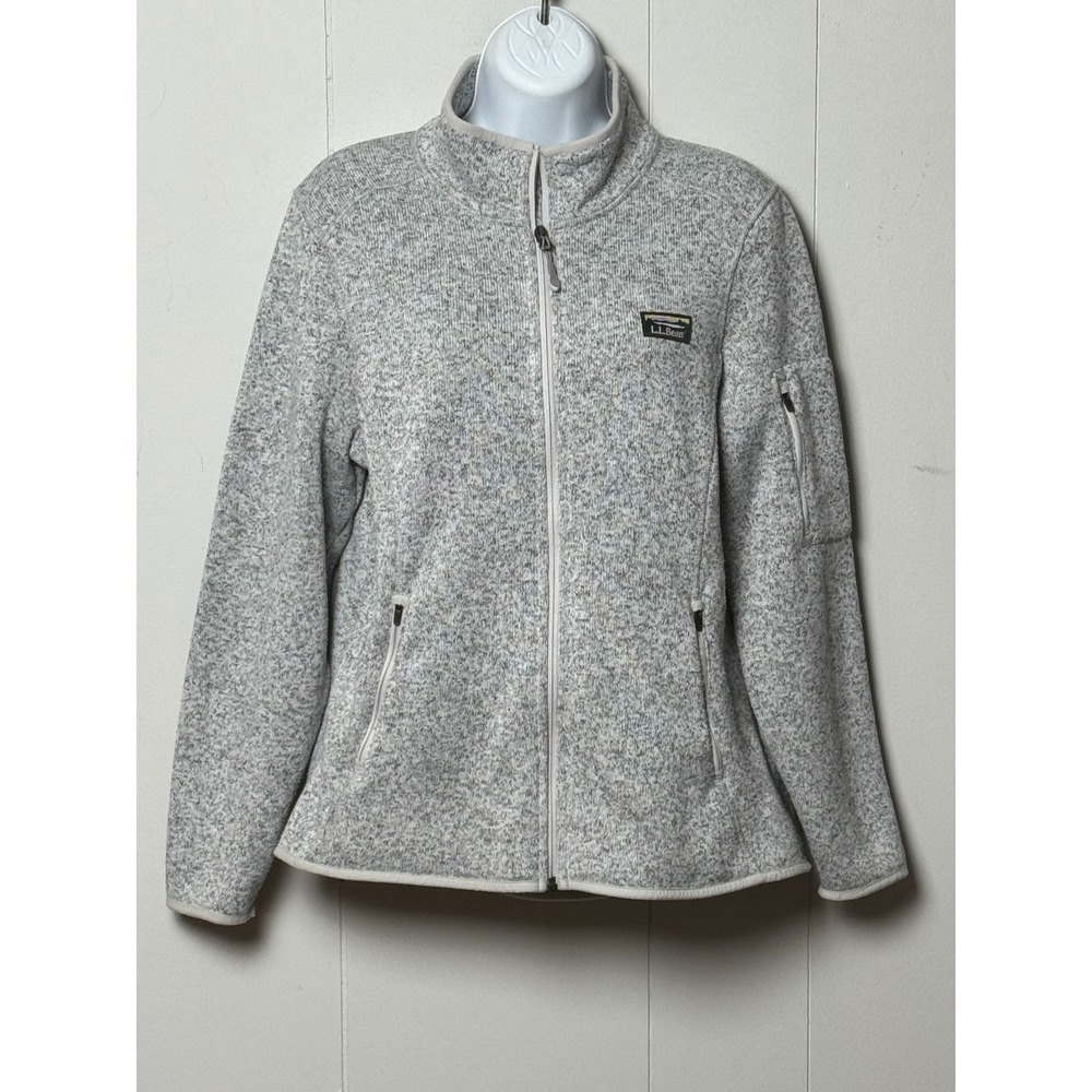 LL Bean Women's Sweater Fleece Full Zip Jacket Gray Heather Size Large Petite